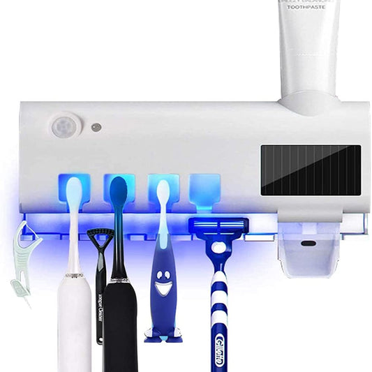 Porte brosses à dent mural avec stérilisateur UV et distributeur de dentifrice intégrés
