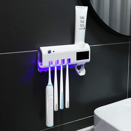 Porte brosses à dent mural avec stérilisateur UV et distributeur de dentifrice intégrés